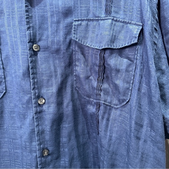 Tommy Bahama Linen Camp Shirt Pintuck Pleats Dual Pockets Navy Blue Men’s L - Picture 6 of 11